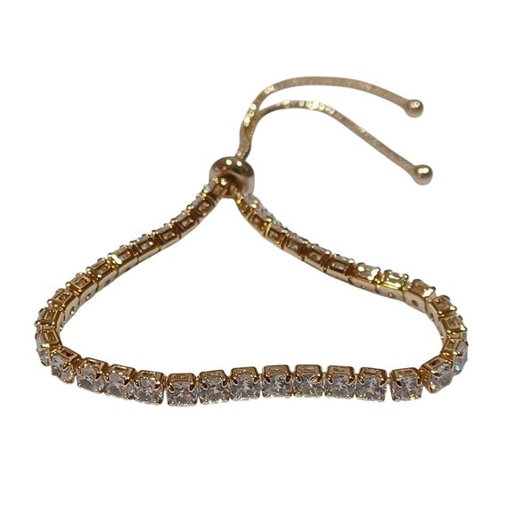 Slider Tennis Bracelet 14K Gold Overlay Adjustable Made with Swarovski Crystals - Picture 7 of 16